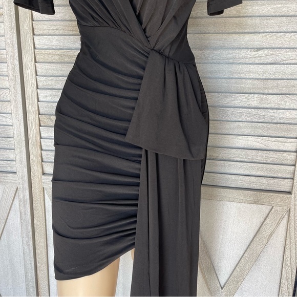INA BLACK DRESS WITH SIDE RUCHING AND TIE DETAIL - Picture 6 of 14
